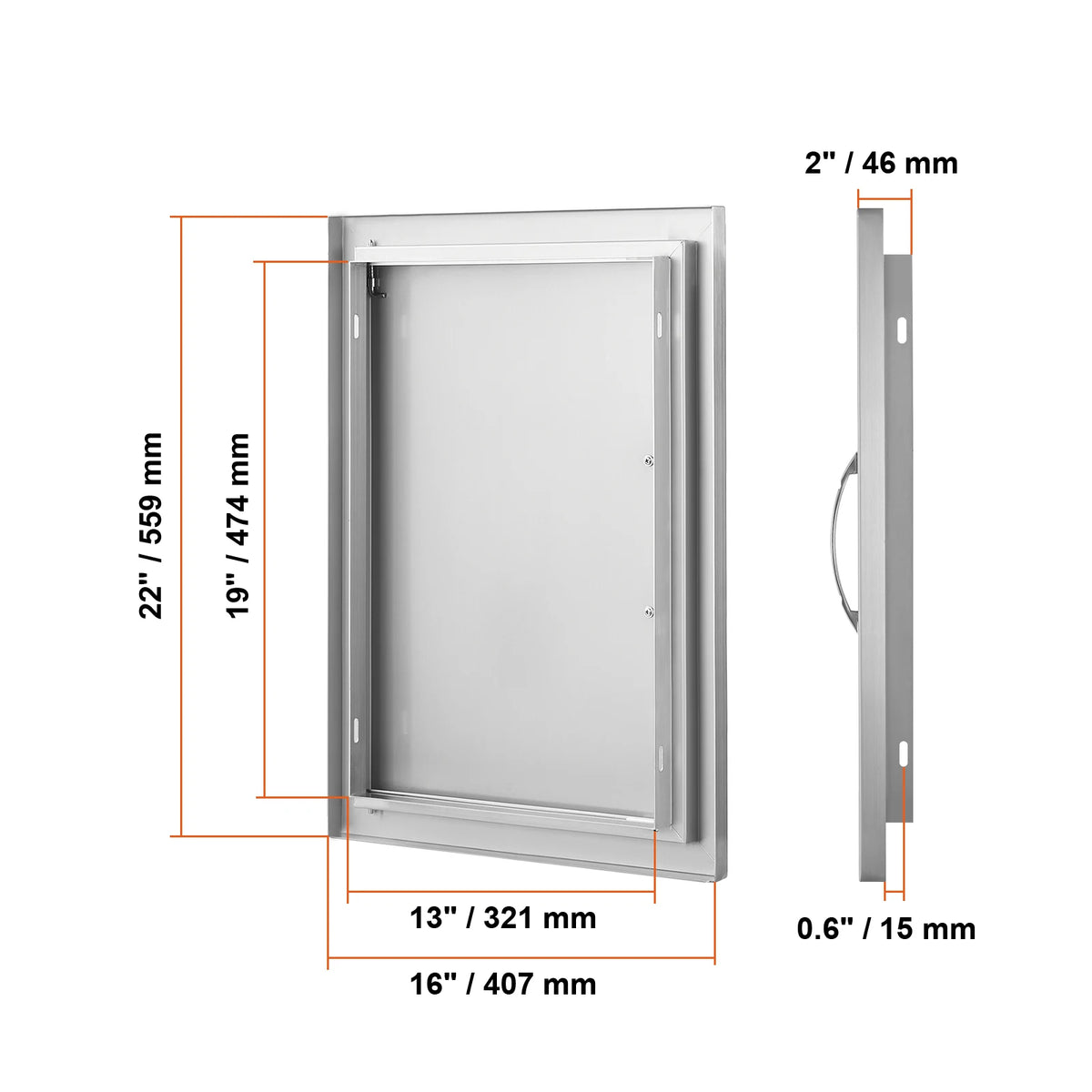 SucceBuy BBQ Access Door Stainless Steel Flush Mount Door Wall Vertical Door w/ Recessed Handle Grilling Station Outside Cabinet Amocart