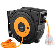 Load image into Gallery viewer, SucceBuy Retractable Extension Cord Reel 45 FT / 65 FT with Lighted Triple Tap Outlet 180° Swivel Bracket Heavy Duty Power Cord
