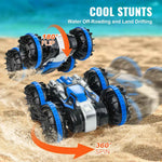Amocart Blue/Yellow Amphibious RC Car Boat 2.4GHz 12 km/h Electric Remote Control 360° Rotating Stunt Car Water Beach Pool Toys