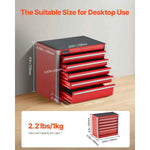 Amocart 5-Drawer 8.6in Metal Tool Box Red/Black Portable Small Tool Chest with PP Feet Pads for Garage Workshop Tools Storage