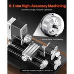 Amocart 2.76x5.12 in Mini Metal Lathe Machine 36W 20,000 RPM Speed + 3-jaw Chuck Aluminum Alloy for Processing Precision Parts