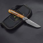 VG10 Damascus Steel Camphor Wood Handle Folding Knife With Back Clip Outdoor Camping Fishing Portable Tools Collecting Gifts EDC