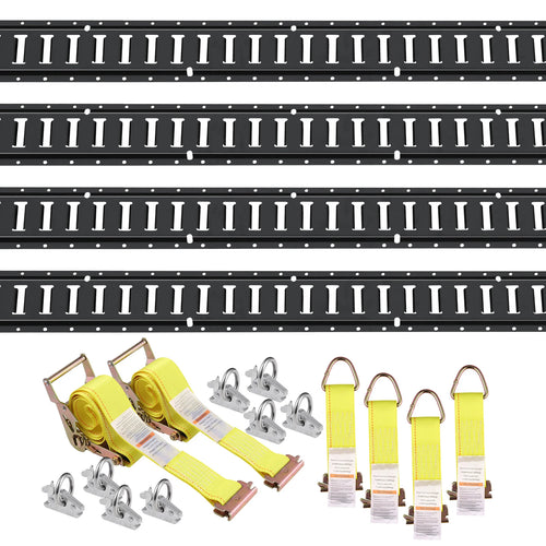 SucceBuy 4Pack 5ft E Track Tie-Down Rail Kit with D-Ring & Ratchet Straps Securing Accessories for Cargo Motorcycles Bikes