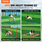 Amocart Dog Agility Training Equipment 4 PCS Set with Adjustable High Hurdles 6 Weave PolesJump Ring Square Pause Box Whistle