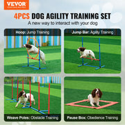 Load image into Gallery viewer, Amocart Dog Agility Training Equipment 4 PCS Set with Adjustable High Hurdles 6 Weave PolesJump Ring Square Pause Box Whistle
