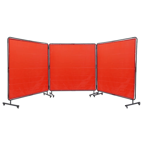 SucceBuy Welding Screen with Frame 6' x 6' 3 Flame-Resistant Vinyl Welding Protectionon 12 Swivel Wheels for Workshop Red/Green