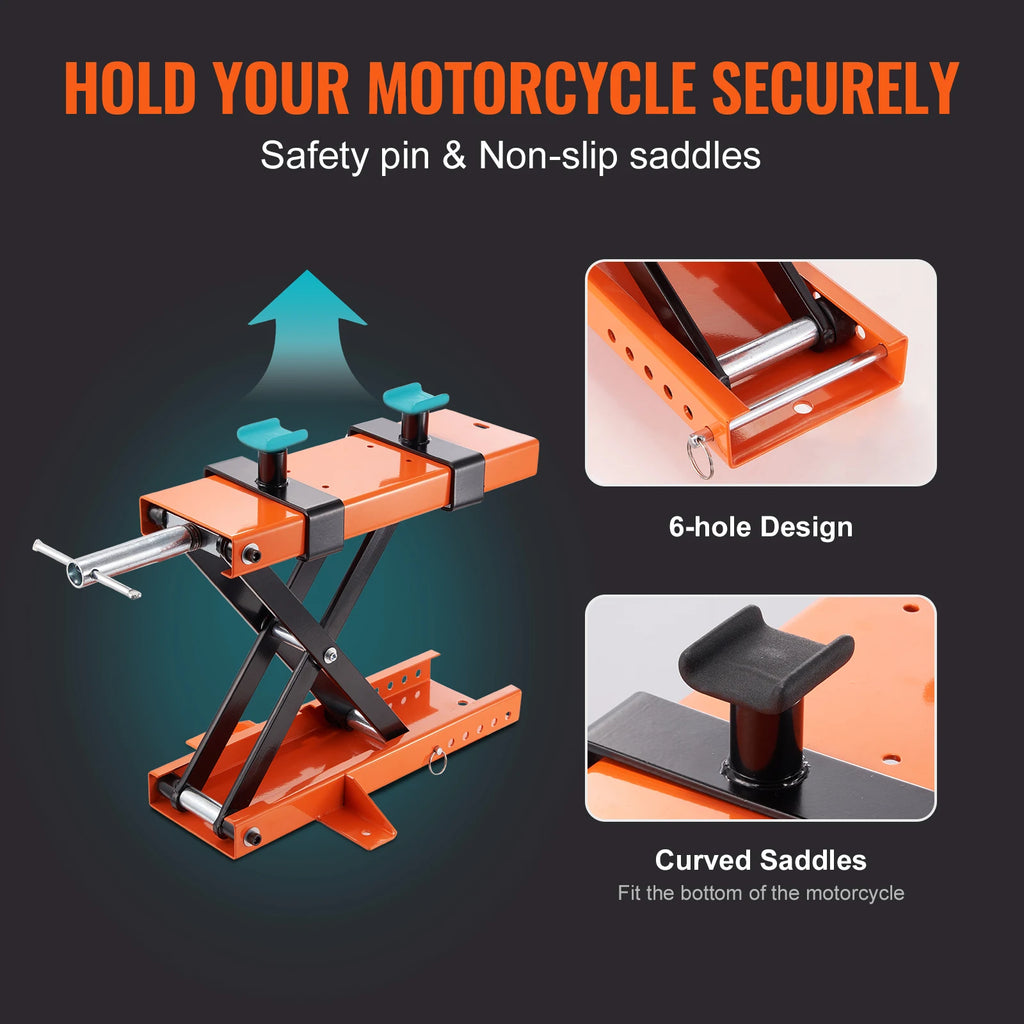 SucceBuy Motorcycle Lift 500kg Motorcycle Scissor Lift  with Saddle &Safety Pin Steel Motorcycle Jack Hoist Stand for Motorbike