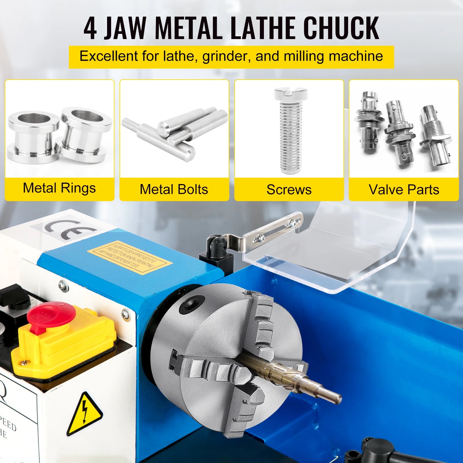SucceBuy K72-125 Lathe Chuck 5 Inch 4-Jaw Independent Reversible Jaw Metal Lathe Chuck Turning Machine Accessories, Lathes Use