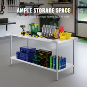 Charger l'image dans la visionneuse de galerie, Amocart Stainless Steel Prep Table Commercial Heavy Duty Metal Worktable with 3 Adjustable Height for Restaurant and Home Use
