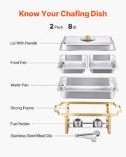 Bild in Galerie-Viewer laden, 【Premium】SucceBuy 2/4 Pack Chafing Dish Buffet Set Stainless Steel Chafer with Half Size Pans Rectangle Catering Warmer for Part
