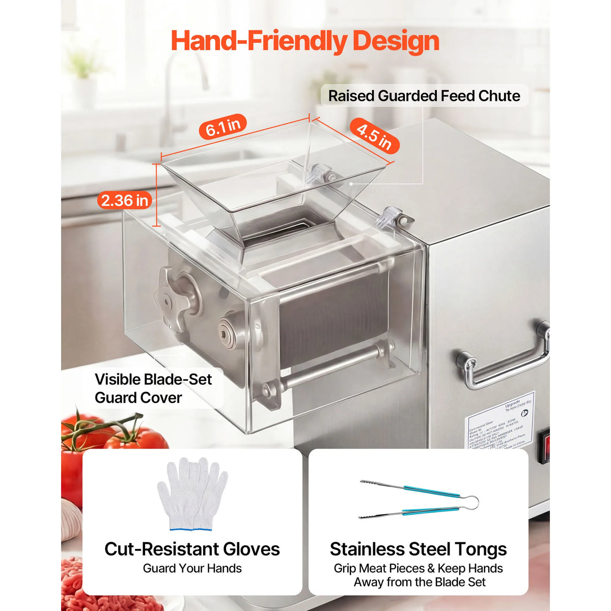 SucceBuy Meat Cutting Machine 850 W Commercial Slicer 5 mm Stainless Steel Blade Shredder for Boneless Meat Vegetables Kitchen Amocart