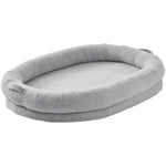 Amocart Human Dog Bed Human Dog Bed for Adult Human Size Dog Bed with Washable Faux Rabbit Fur Cover Egg Orthopedic Foam Grey