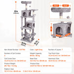 Amocart Cat Tree for Indoor Cats Cat Tower with Cat Condo Sisal Scratching Post HammockTop Perch Jumping Platforms Dark Grey