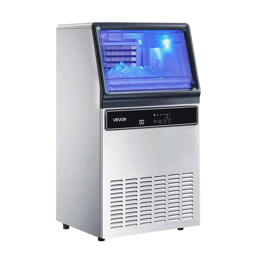 Amocart Commercial Ice Maker Machine 130Lbs/24H with 33Lbs Storage 45 Cubes per Cycle Stainless Steel Freestanding for Home