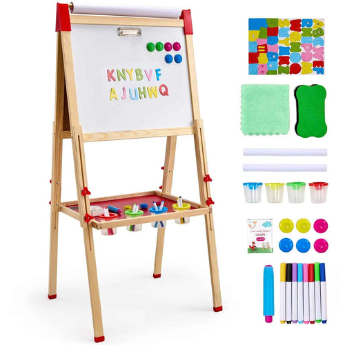 Amocart Children Magnetic Drawing Board Wooden Double-Sided Kid's Art Easel with Whiteboard Chalkboard for Girls Gifts Toys