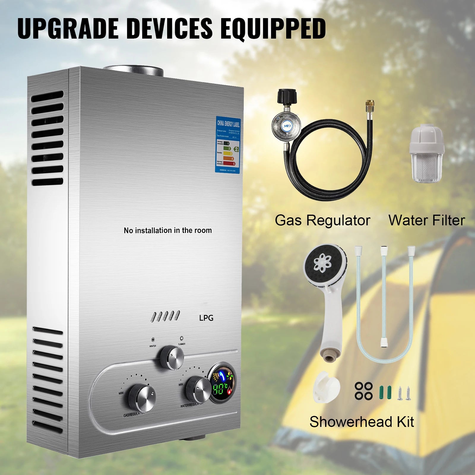 SIHAO 6L-18L Propane Gas Water Heater Digital Display Bathroom Heating Instant Outdoors Car Camping Water Heater Boiler