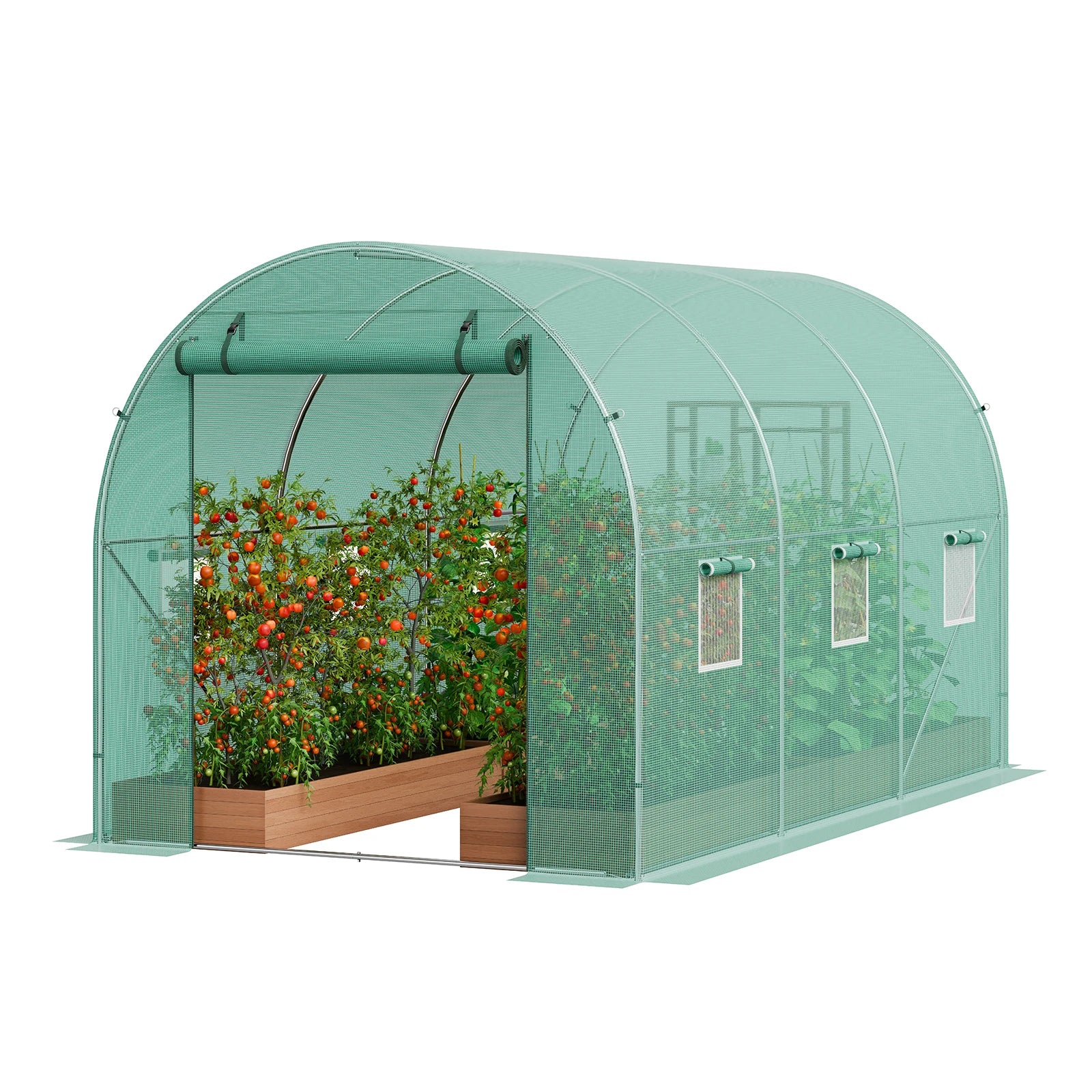 SucceBuy Walk-in Tunnel Greenhouse Hoop House Greenhouse Tunnel Plant Hot House with Steel Frame PE Cover Roll-up Zipper Door