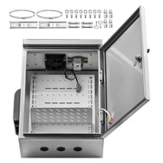 Load image into Gallery viewer, Amocart Outdoor Electrical Box 20 x 16 x 8 in Stainless Steel Ventilated Electrical Enclosure with Thermostat and Fan, Rain Hood, Hinge Connection, Wall/Pole Mounted
