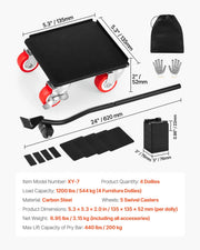 Load image into Gallery viewer, SucceBuy 4PCS Furniture Dolly 1200Lbs/3474Lbs Fridge Movers with5 360° Rotation Wheels&amp;Lift Slider Tool Set for Appliances Sofa
