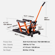 Charger l'image dans la visionneuse de galerie, 1500 LBS Steel Hydraulic Motorcycle Jack Stand ATV Scissor Lift Jack Scissor Lift Jack Stand with 4 Wheels for ATV UTVs
