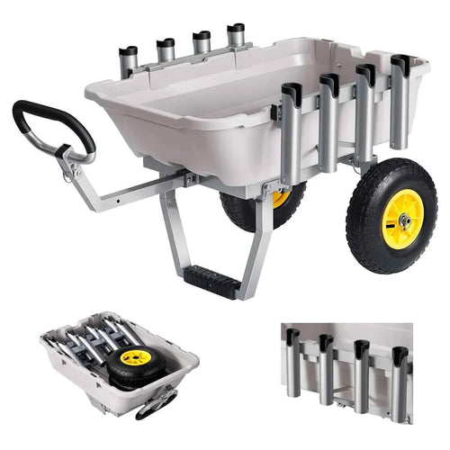 Amocart 200 lbs Foldable Beach Fishing Cart with Aluminum Alloy Frame 13in Tires & 8 Rod Holders for Outdoor Camping Picnic
