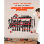 Amocart 3 Tire Power Tool Organizer Drill Storage Rack with Charging Station & Side Pegboard Tool Organizer for Garage Workshop