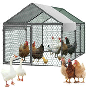 Load image into Gallery viewer, Amocart Metal Chicken Coop with Waterproof Cover &amp; Doors Spire Roof Poultry Run Compatible w/ Wooden Coops for Rabbit Hen Goose
