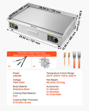 Load image into Gallery viewer, SucceBuy Commercial Electric Griddle 122-570°F Adjustable Stainless Steel Countertop Full Flat with Spatulas Brushes for Steak - AMOCART
