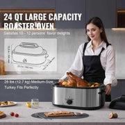 Load image into Gallery viewer, Amocart Electric Roaster Oven 24 QT Turkey Roaster Oven with Self-Basting Lid 1450W Roaster Oven Defrost&amp;Warm Function Silver
