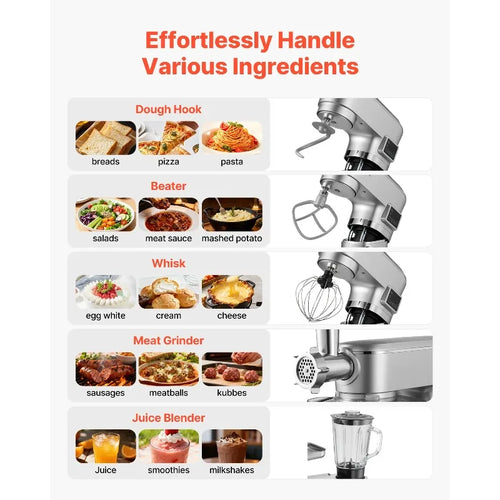 【Premium】SucceBuy  5.7/6/7.8L Stand Mixe Electric Kitchen Mixer 1500W Dough-Mixer, 6+P Speeds Tilt-head Food-Mixer with 1.5 L Bl