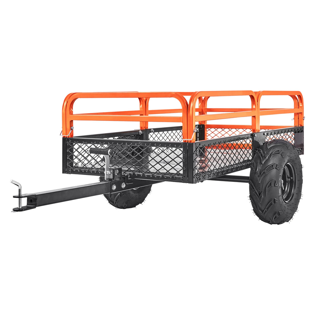 SucceBuy Heavy Duty Steel ATV Dump Trailer Tow Behind Dump Cart Garden Trailer Removable Sides and Tires for Mowers Tractors