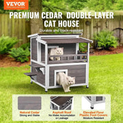 Load image into Gallery viewer, Amocart Outdoor Cat House Weatherproof Feral Cat Shelter 2-story Large Outdoor Wooden Cat House with Balcony Door and Open Roof
