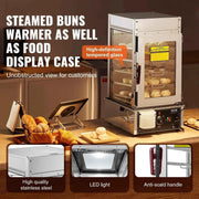Load image into Gallery viewer, Amocart Commercial Food Warmer Display Food Steamer Bun Warmer Machine Temperature Control Stainless Steel Steamed Buns Warmer
