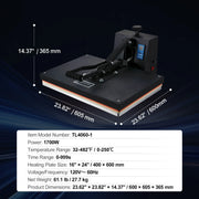 Bild in Galerie-Viewer laden, Amocart Heat Press Machine 15" x 15" /16" x 20" /16" x 24" Sublimation Printer Manual Clamshell Transfer on DIY T-shirt Pillow
