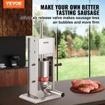 SucceBuy Manual Sausage Stuffer 5LBS/3L Capacity Two Speed 304 Stainless Steel Vertical Sausage Stuffer Sausage Filling Machine