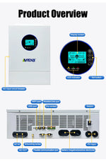ANENJI Split Phase 12KW 48V Hybrid Solar Inverter Parallel 4.2KW 24V Inverter Pure Sine 120V 220V On Grid MPPT 200A Solar Charger PV 500V