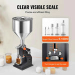 Amocart 5-100ml Manual Paste Liquid Filling Machine Stainless Steel Adjustable Bottle Filler with Hopper for Water Oil Honey