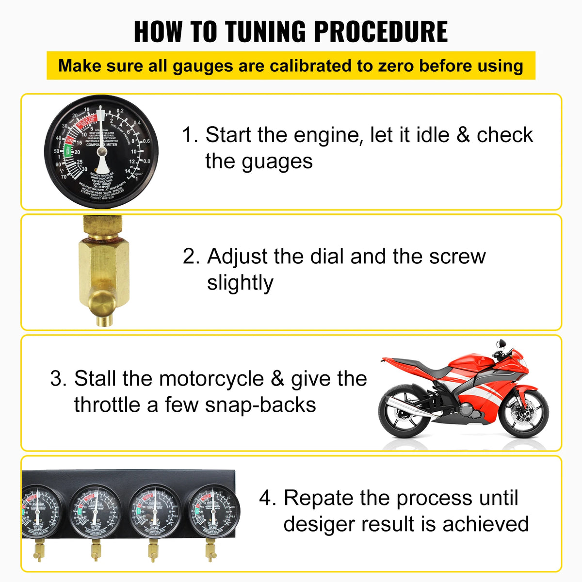 SucceBuy Fuel Vacuum Carburetor Synchronizer Carb Tool sync 4 Gauge Set with Rubber Hose Vacuum Balancer Meter Kit For Motorbike Amocart