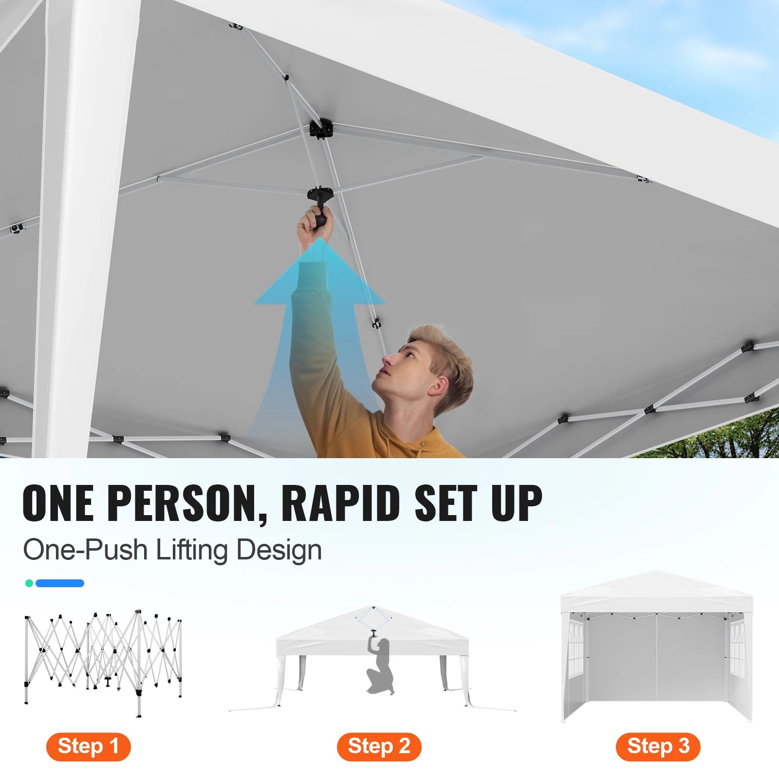 SucceBuy Pop Up Canopy 10x10FT Instant Canopy Portable Gazebo with 3 Sidewalls&2 Ventilated Windows Height Adjustable for Events