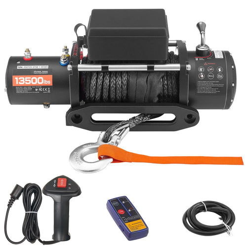 Amocart 13500 lbs Electric Winch 12V Synthetic Rope Car Winch with Wired Wireless Control for Towing SUV Off-Road Jeep Trailer