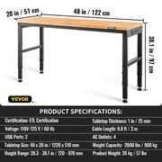 Charger l'image dans la visionneuse de galerie, SucceBuy 72cm Woodworking Workbench Adjustable Height Oak Wood Hardwood Top Work Table 900KG Capacity for Office Home Workshop

