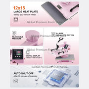 Charger l'image dans la visionneuse de galerie, Amocart Heat Press Machine 12x15inch  8in 1 Heat Transfer Machine 360° Swing Away T-Shirt for T-Shirts/Mugs/Hats/Plates Pink
