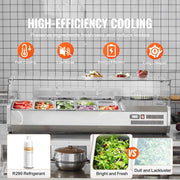 Bild in Galerie-Viewer laden, SucceBuy Refrigerated Condiment Prep Station with 3 1/3 Pans &amp; 4 1/6 Pans 304 Stainless Body and PC Lid with Glass Guard ETL
