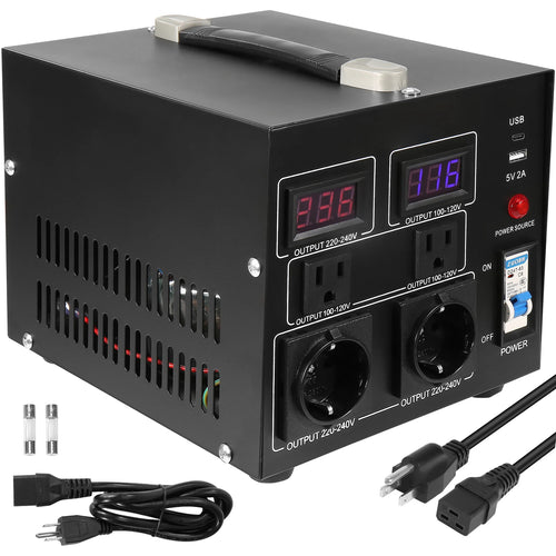 SucceBuy Voltage Converter Transformer 500VA-5000VA Heavy Duty Step Up/Down Transformer with US EU Outlet USB Port CE Certified