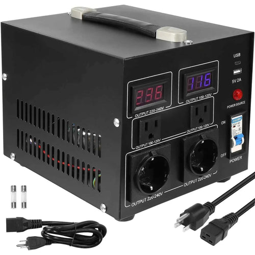 Amocart Voltage Converter Transformer 500VA-5000VA Heavy Duty Step Up/Down Transformer with US EU Outlet USB Port CE Certified