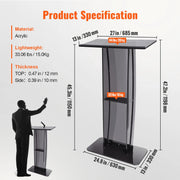 Load image into Gallery viewer, SucceBuy 47" Acrylic Podium Stand Floor-Standing Clear Pulpit Acrylic Desktop Lecterns w/ Storage Shelf for Church Office School
