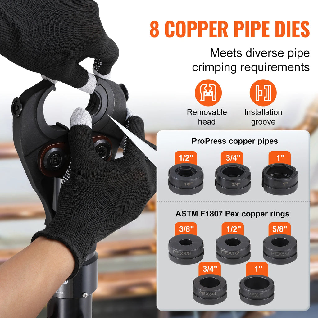 SucceBuy Copper Pipe Crimping Tool Hydraulic Driven Press Tool with 3/8" 1/2" 5/8" 1" Jaws for ASTM F1807 Pex Pipe Copper Ring