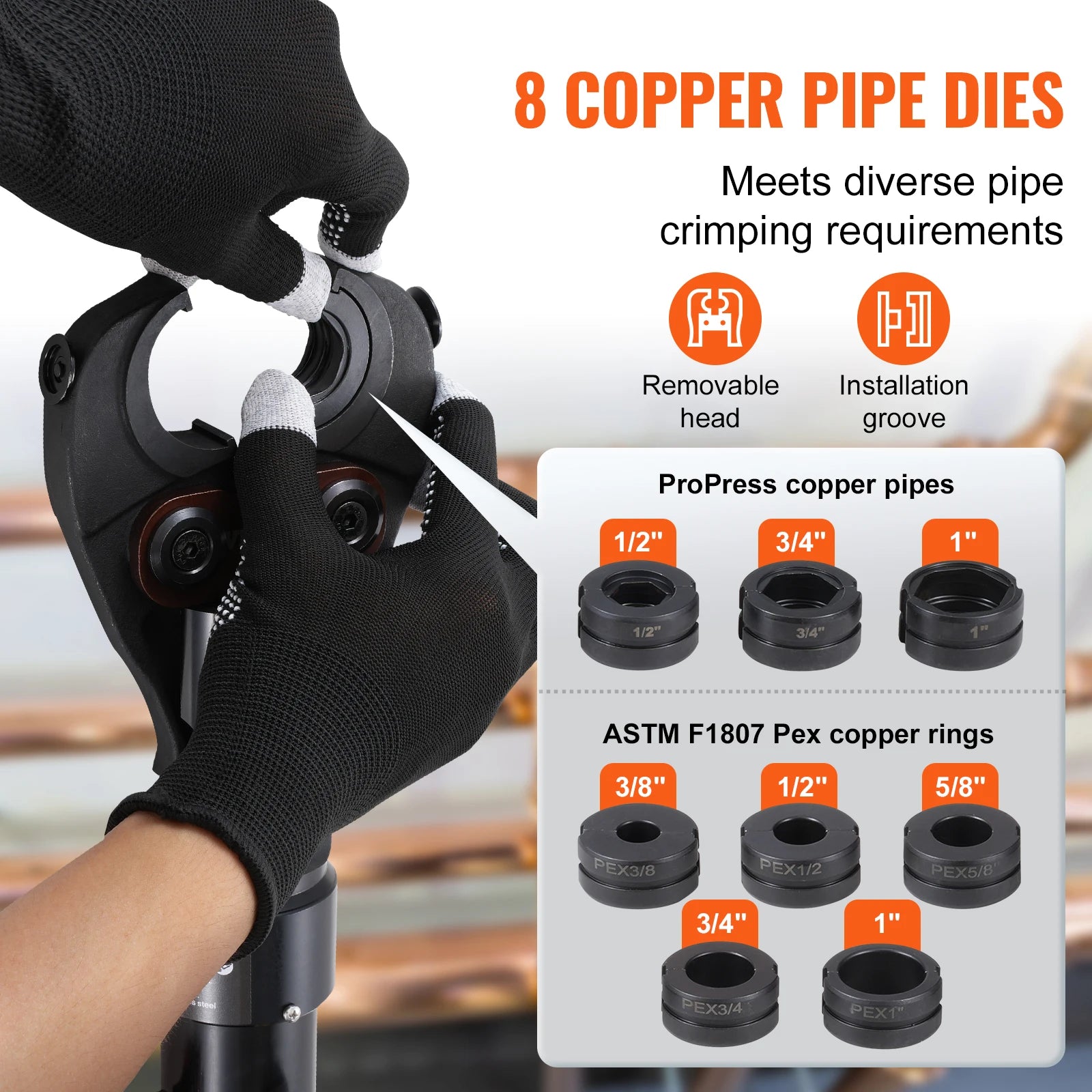 SucceBuy Copper Pipe Crimping Tool Hydraulic Driven Press Tool with 3/8" 1/2" 5/8" 1" Jaws for ASTM F1807 Pex Pipe Copper Ring