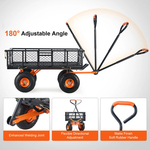 SucceBuy Garden Cart Sturdy Metal Utility Wagon with Cart Wheelbarrow Simple Assembly Versatile Dump with 400/880lbs Capacity