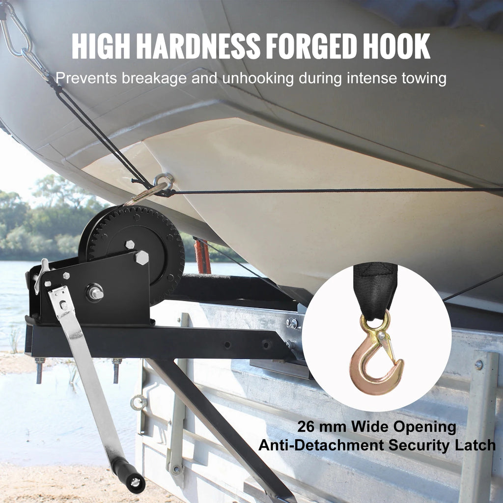 SucceBuy Hand Winch BoatTrailer Winch Heavy Duty Rope Crank Polyester Strap and Two-Way Ratchet Manual Operated Hand Crank Winch